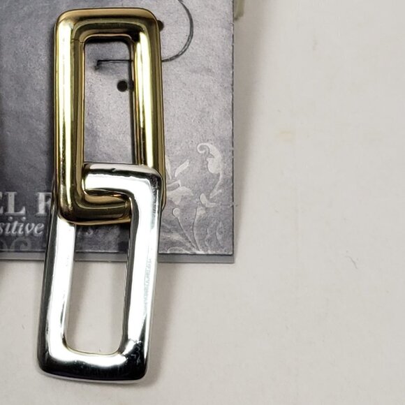 Elegant Gold and Silver Geometric Earrings - Picture 6 of 7